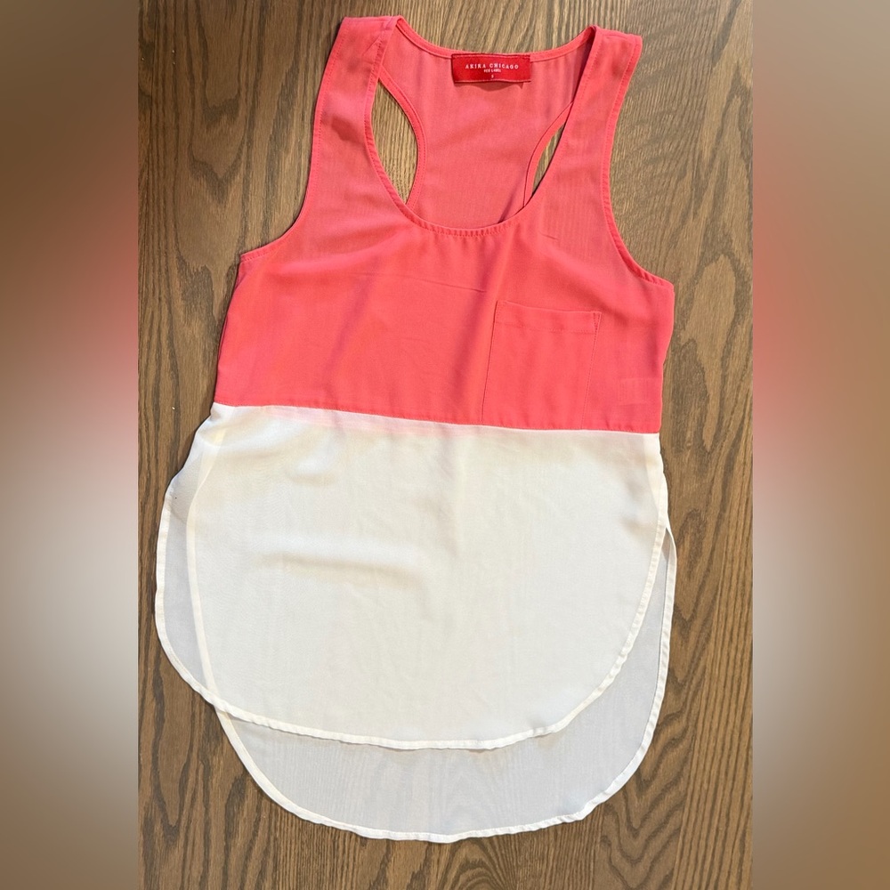 AKIRA Color Block Pink and White Tank Top - Picture 2 of 6